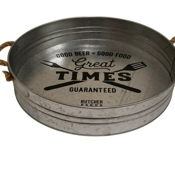 Open Road Brands Butcher Baker BBQ Maker Galvanized Tin Serving Trey NWOT - Picture 3 of 12
